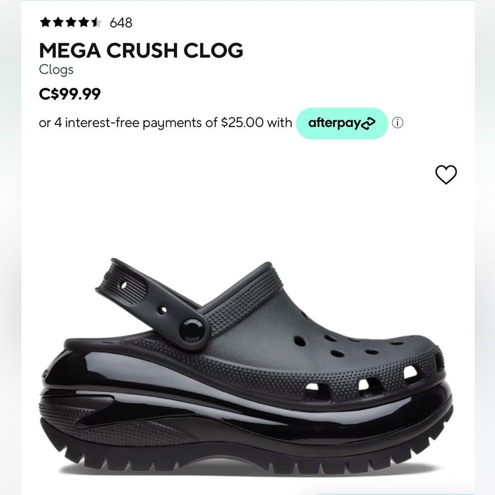 Croc Mega Crush Platform Black Clog Shoe Size 8